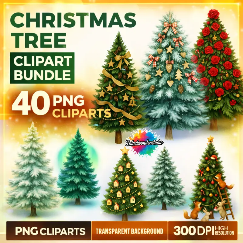 Warm Christmas winter clipart preview for festive digital designs